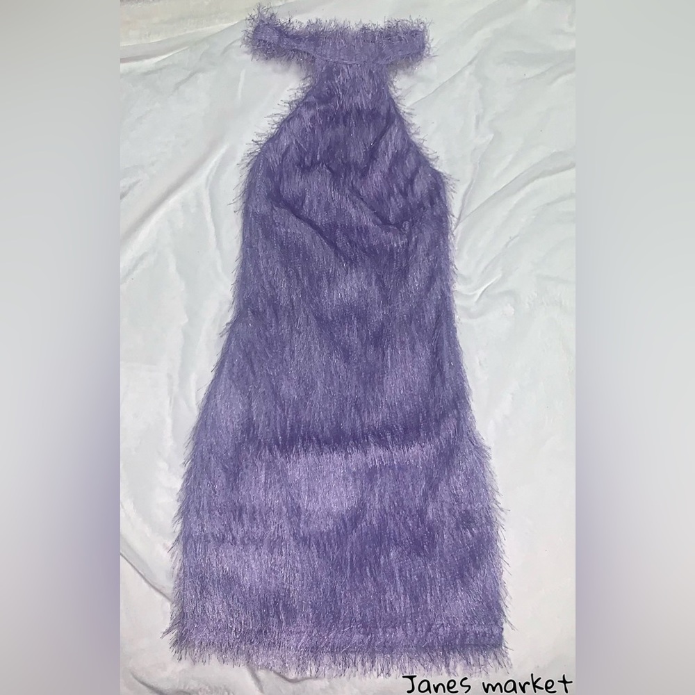 SHEIN Backless Fuzzy Purple Mini Halter Dress/US S